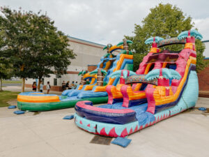 colorful inflatable slide rentals, outdoor set-up